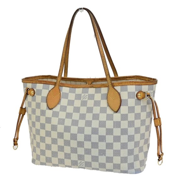 LOUIS VUITTON Neverfull PM Shoulder Tote Bag Damier Azur Leather N51110 74YG880 - Picture 1 of 16